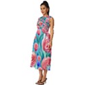 Brilliantly Hued Watercolor Flowers In A Botanical Sleeveless Round Neck Midi Dress View2