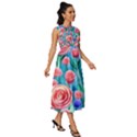 Brilliantly Hued Watercolor Flowers In A Botanical Sleeveless Round Neck Midi Dress View3