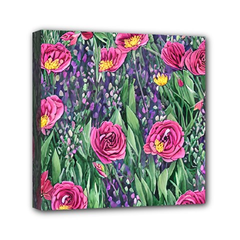 Dazzling Watercolor Flowers And Foliage Mini Canvas 6  X 6  (stretched) by GardenOfOphir