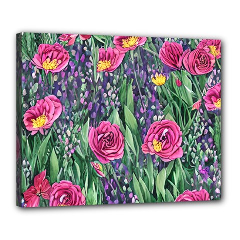 Dazzling Watercolor Flowers And Foliage Canvas 20  X 16  (stretched) by GardenOfOphir