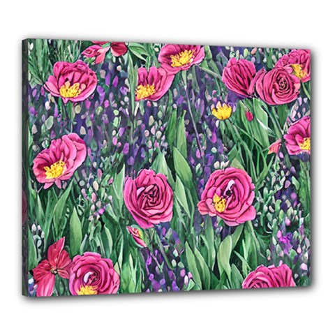 Dazzling Watercolor Flowers And Foliage Canvas 24  X 20  (stretched) by GardenOfOphir