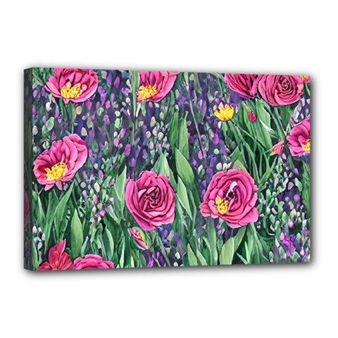 Dazzling Watercolor Flowers And Foliage Canvas 18  X 12  (stretched) by GardenOfOphir