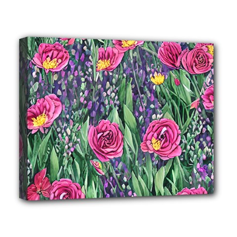 Dazzling Watercolor Flowers And Foliage Deluxe Canvas 20  X 16  (stretched) by GardenOfOphir