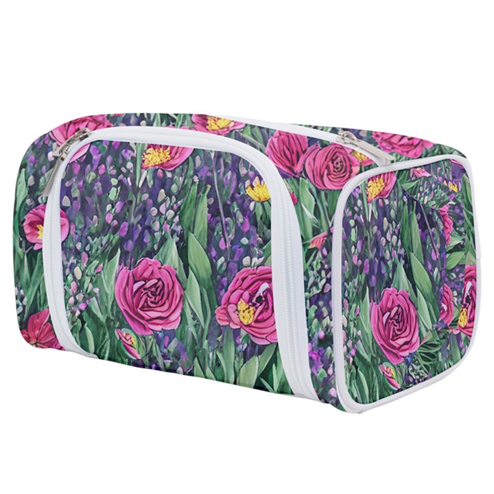 Dazzling Watercolor Flowers And Foliage Toiletries Pouch