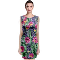 Dazzling Watercolor Flowers And Foliage Classic Sleeveless Midi Dress by GardenOfOphir