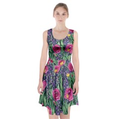 Dazzling Watercolor Flowers And Foliage Racerback Midi Dress by GardenOfOphir