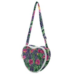 Dazzling Watercolor Flowers And Foliage Heart Shoulder Bag by GardenOfOphir