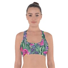 Dazzling Watercolor Flowers And Foliage Cross Back Sports Bra by GardenOfOphir