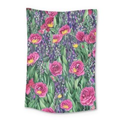 Dazzling Watercolor Flowers And Foliage Small Tapestry by GardenOfOphir