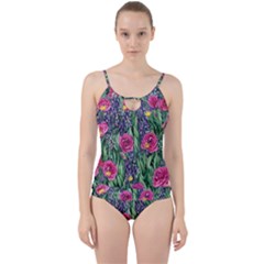 Dazzling Watercolor Flowers And Foliage Cut Out Top Tankini Set by GardenOfOphir