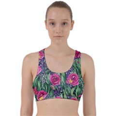 Dazzling Watercolor Flowers And Foliage Back Weave Sports Bra by GardenOfOphir