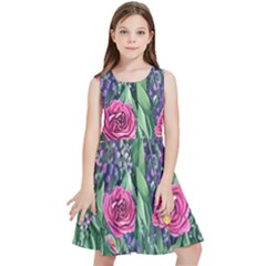 Dazzling Watercolor Flowers And Foliage Kids  Skater Dress by GardenOfOphir