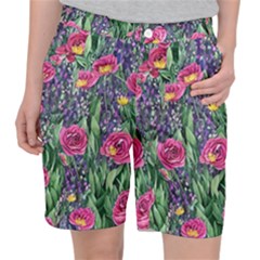 Dazzling Watercolor Flowers And Foliage Pocket Shorts by GardenOfOphir