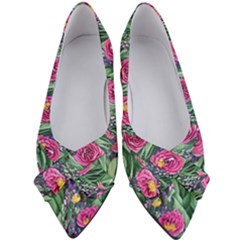 Dazzling Watercolor Flowers And Foliage Women s Bow Heels by GardenOfOphir