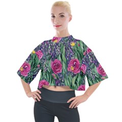 Dazzling Watercolor Flowers And Foliage Mock Neck Tee by GardenOfOphir