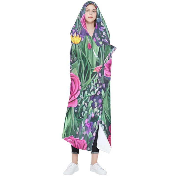 Dazzling Watercolor Flowers And Foliage Wearable Blanket