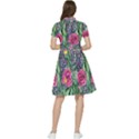 Dazzling Watercolor Flowers And Foliage Short Sleeve Waist Detail Dress View2