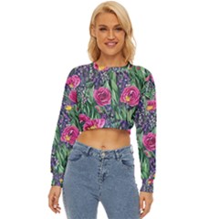 Dazzling Watercolor Flowers And Foliage Lightweight Long Sleeve Sweatshirt by GardenOfOphir