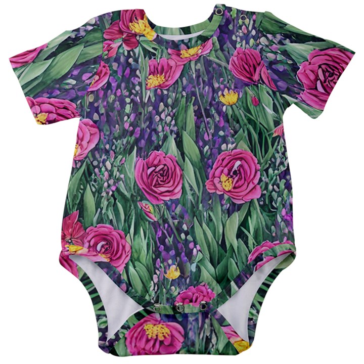 Dazzling Watercolor Flowers And Foliage Baby Short Sleeve Bodysuit