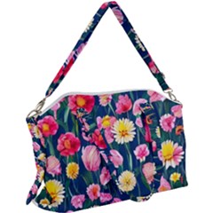 Botanical Flowers Pattern Canvas Crossbody Bag by GardenOfOphir