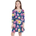 Botanical Flowers Pattern Kids  Quarter Sleeve Skater Dress View1