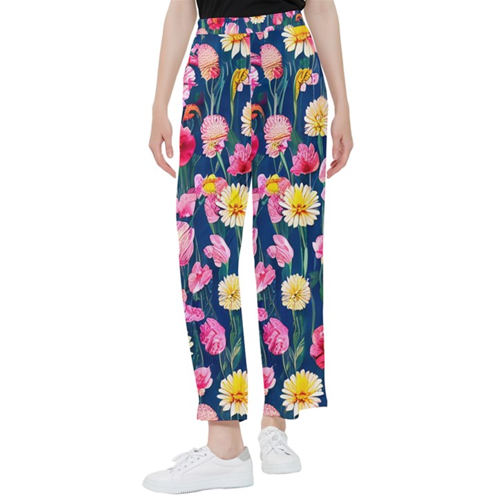 Botanical Flowers Pattern Women s Pants 