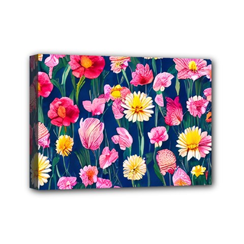 Botanical Flowers Pattern Mini Canvas 7  X 5  (stretched) by GardenOfOphir