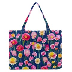 Botanical Flowers Pattern Zipper Medium Tote Bag by GardenOfOphir