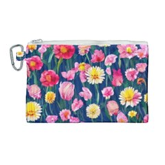 Botanical Flowers Pattern Canvas Cosmetic Bag (large) by GardenOfOphir