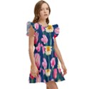 Botanical Flowers Pattern Kids  Winged Sleeve Dress View3