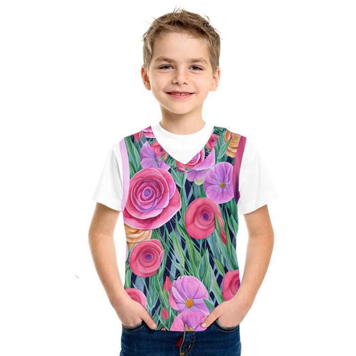 Boho Retropical Flowers Kids  Basketball Tank Top