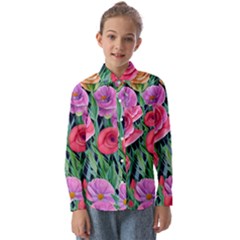 Boho Retropical Flowers Kids  Long Sleeve Shirt by GardenOfOphir