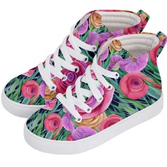 Boho Retropical Flowers Kids  Hi-top Skate Sneakers by GardenOfOphir