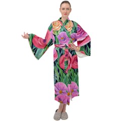 Boho Retropical Flowers Maxi Velvet Kimono by GardenOfOphir