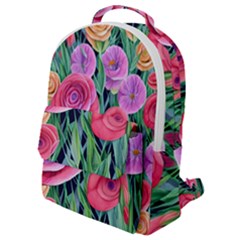 Boho Retropical Flowers Flap Pocket Backpack (small) by GardenOfOphir