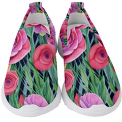 Boho Retropical Flowers Kids  Slip On Sneakers by GardenOfOphir