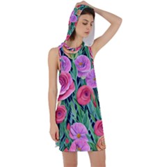 Boho Retropical Flowers Racer Back Hoodie Dress by GardenOfOphir