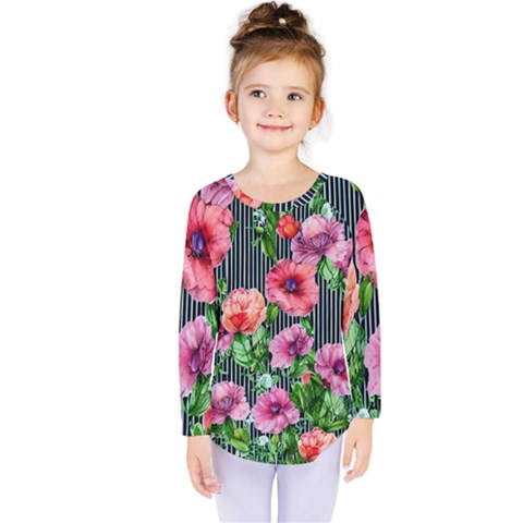 Vintage Botanic Flowers In A Watercolor Kids  Long Sleeve Tee by GardenOfOphir