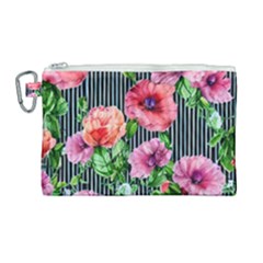 Vintage Botanic Flowers In A Watercolor Canvas Cosmetic Bag (large) by GardenOfOphir