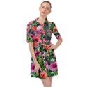 Vintage Botanic Flowers In A Watercolor Belted Shirt Dress View1