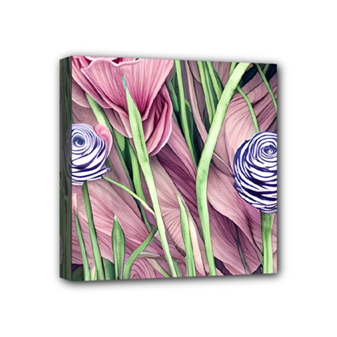 Ottagecore Aesthetics Retro Flowers Pattern Mini Canvas 4  X 4  (stretched) by GardenOfOphir