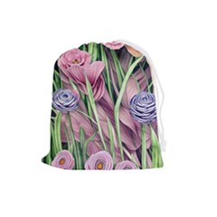 Ottagecore Aesthetics Retro Flowers Pattern Drawstring Pouch (large) by GardenOfOphir