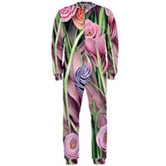 Ottagecore Aesthetics Retro Flowers Pattern Onepiece Jumpsuit (men) by GardenOfOphir