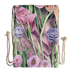 Ottagecore Aesthetics Retro Flowers Pattern Drawstring Bag (large) by GardenOfOphir