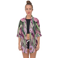 Ottagecore Aesthetics Retro Flowers Pattern Open Front Chiffon Kimono by GardenOfOphir