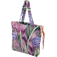 Ottagecore Aesthetics Retro Flowers Pattern Drawstring Tote Bag by GardenOfOphir