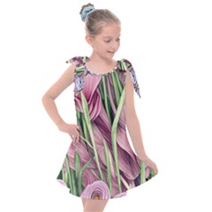 Ottagecore Aesthetics Retro Flowers Pattern Kids  Tie Up Tunic Dress by GardenOfOphir