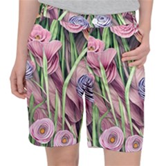 Ottagecore Aesthetics Retro Flowers Pattern Pocket Shorts by GardenOfOphir