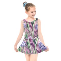 Ottagecore Aesthetics Retro Flowers Pattern Kids  Skater Dress Swimsuit