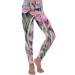 Ottagecore Aesthetics Retro Flowers Pattern Kids  Lightweight Velour Classic Yoga Leggings by GardenOfOphir